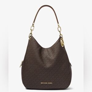 Michael Kors Large Lillie Brown Signature Logo Shoulder Bag